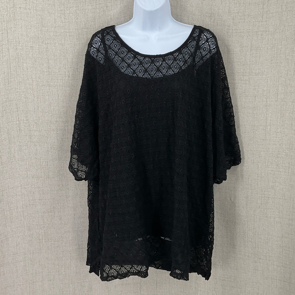 Maggie Barnes Catherines Top Women 3X Black Lace Boho Classic Oversized Blouse